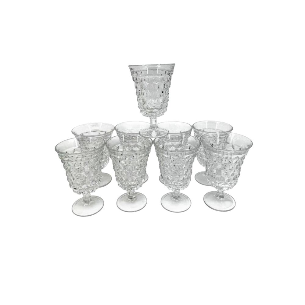 Fostoria American Iced Tea Glasses Footed Set of 9 MCM Cubist Tumblers Goblets